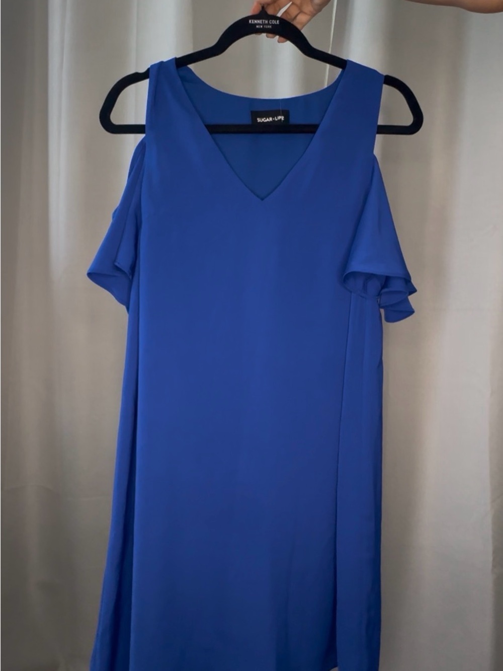 NWT- Sugarlips Royal Blue Cold-Shoulder V-Neck Mini Dress